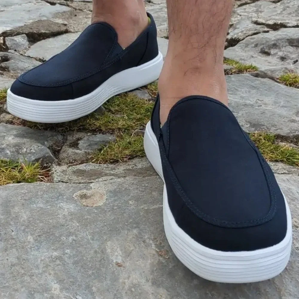 HEYDUDE Sunapee Canvas Navy White Mens Size 12 Slip On Casual Loafer Shoes New